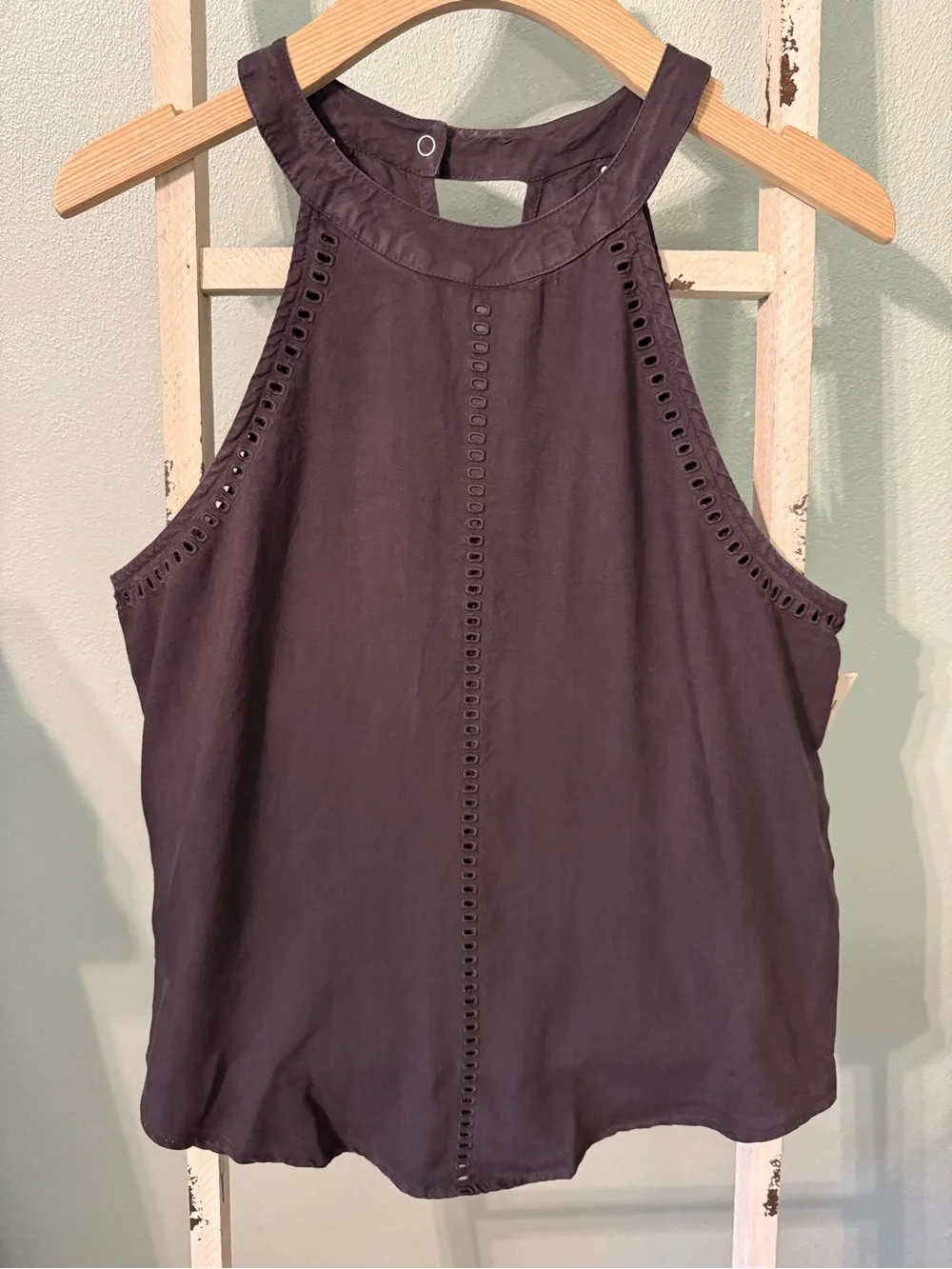NWT Cloth & Stone Black Noir Eyelet Halter Top Size S Women - Picture 1 of 7